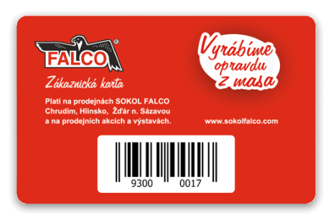 Zadní strana věrnostní karty FALCO
